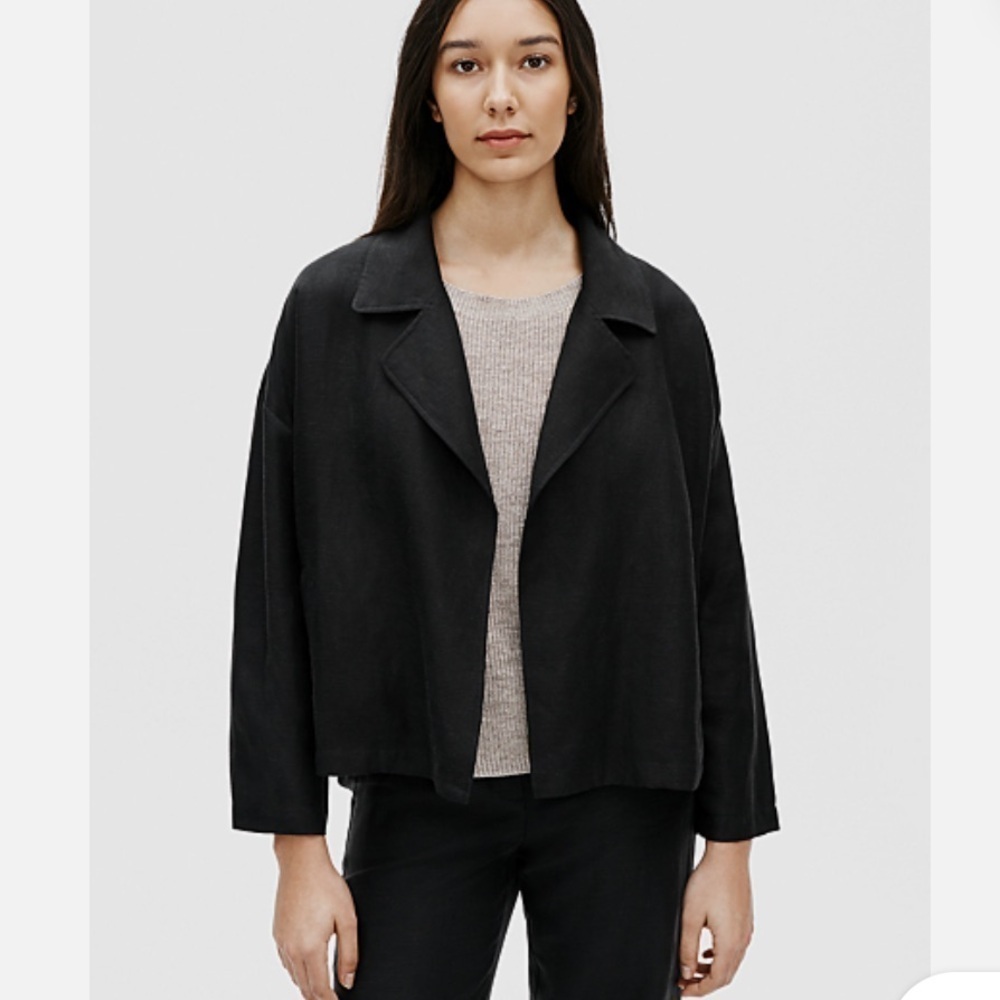 EILEEN FISHER WOMEN'S BLACK TENCEL & ORGANIC LINEN SLUB JACKET size M